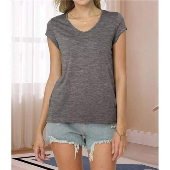 3 Pack Womens Cap Sleeve Tops V Neck T Shirts Spring Summer Casual Plus - Picture 4 of 7